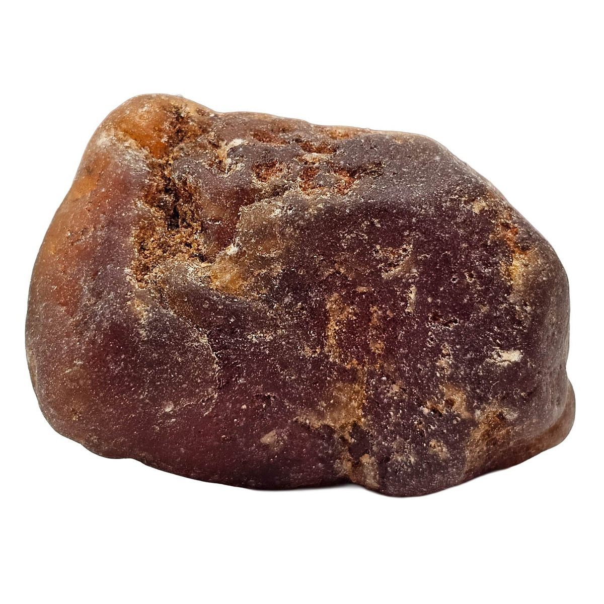 Hessonite garnet placer rough – close-up of a single piece