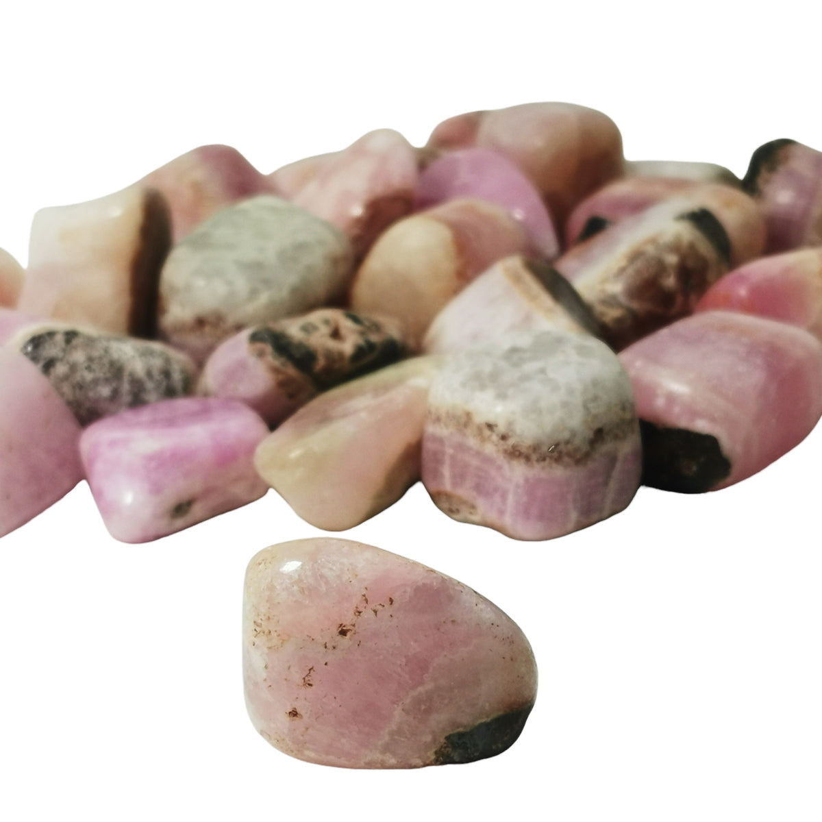 Pink Calcite tumble, calcium carbonate.