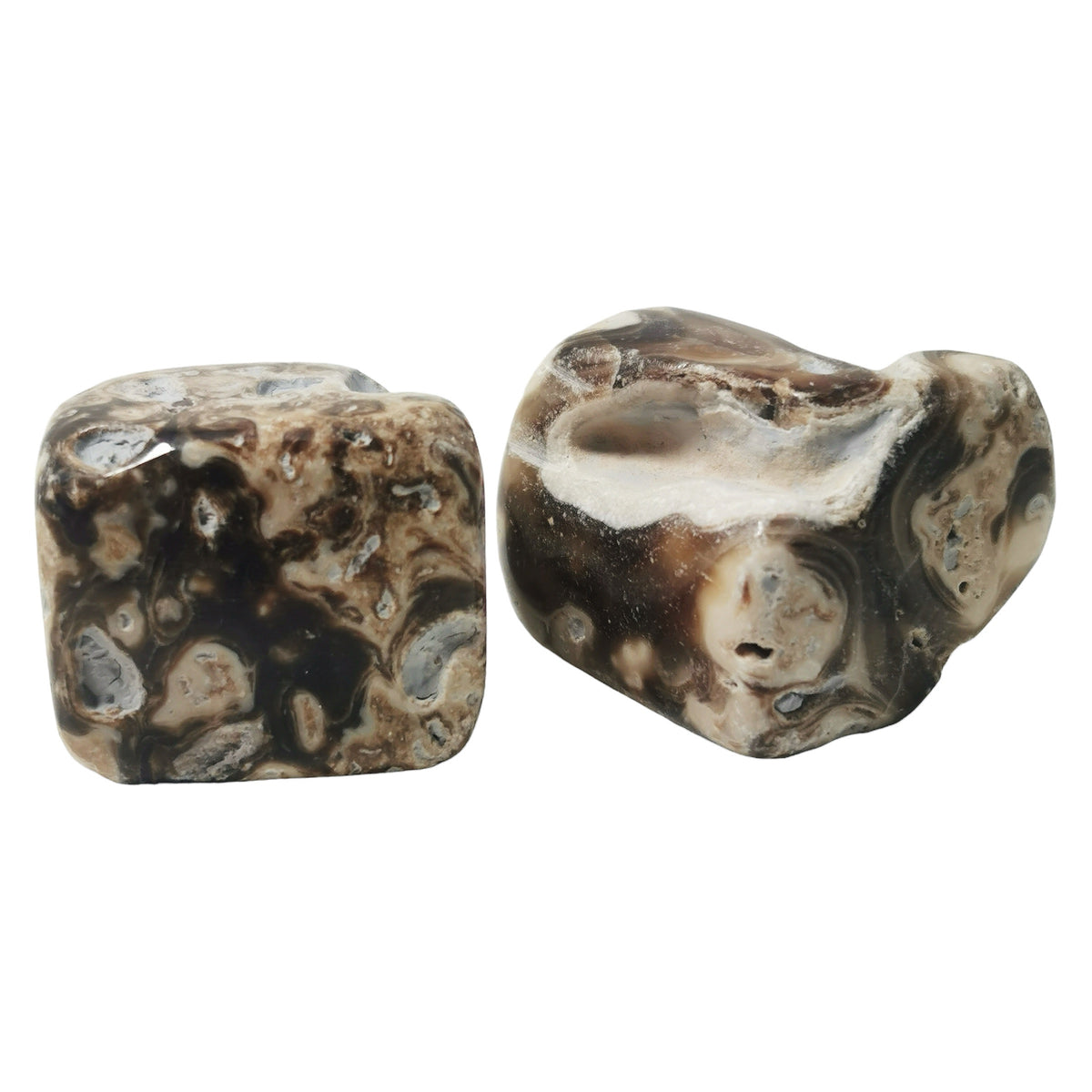 Chocolate Calcite tumble, calcium carbonate.