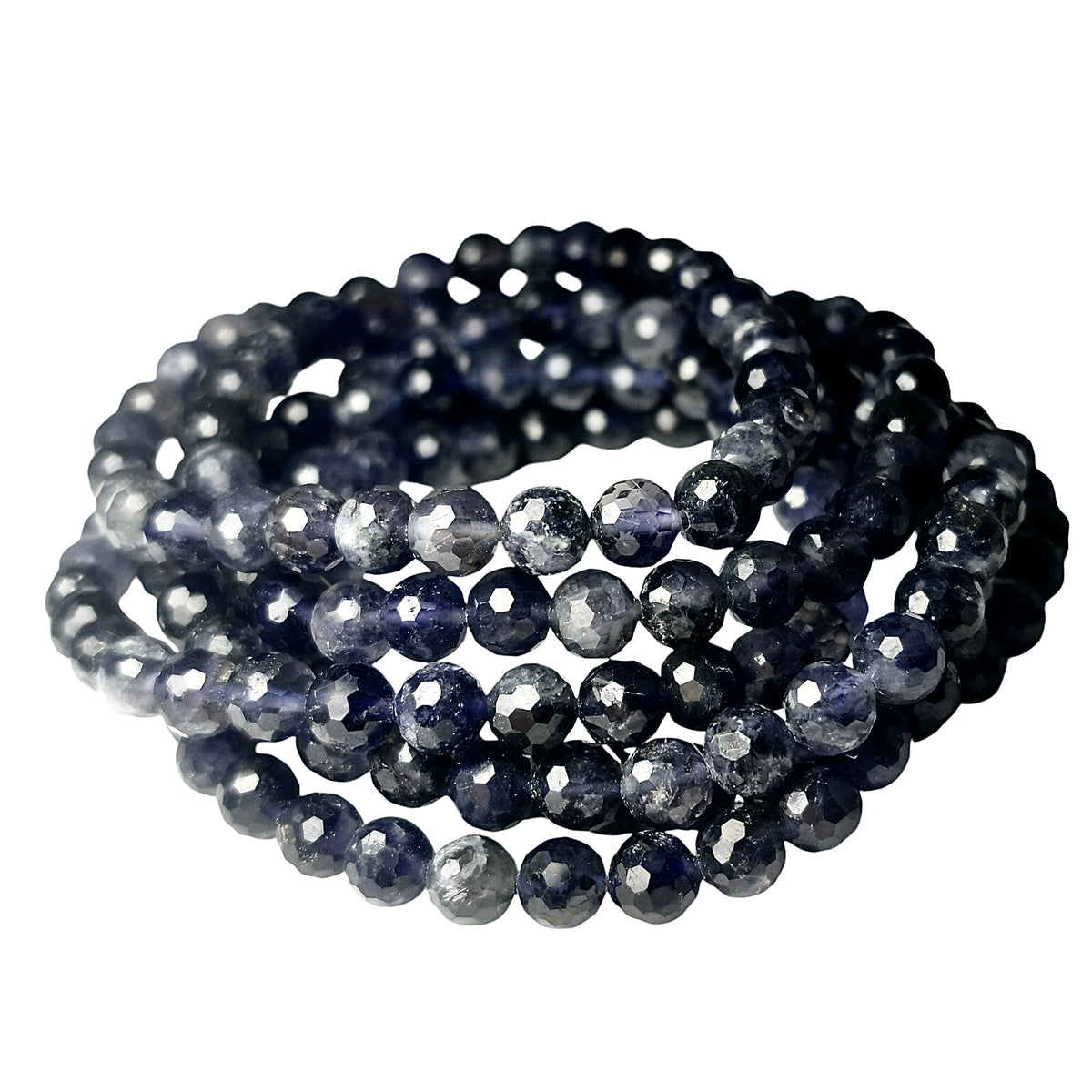 Iolite faceted round bead bracelet.