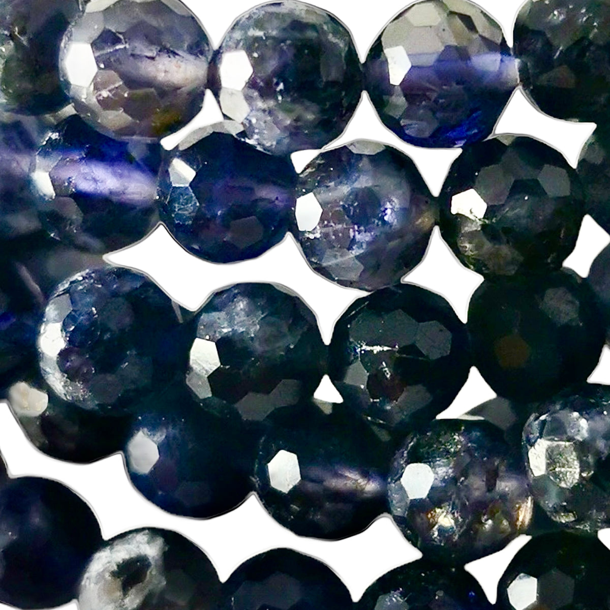 Iolite faceted round bead bracelet.