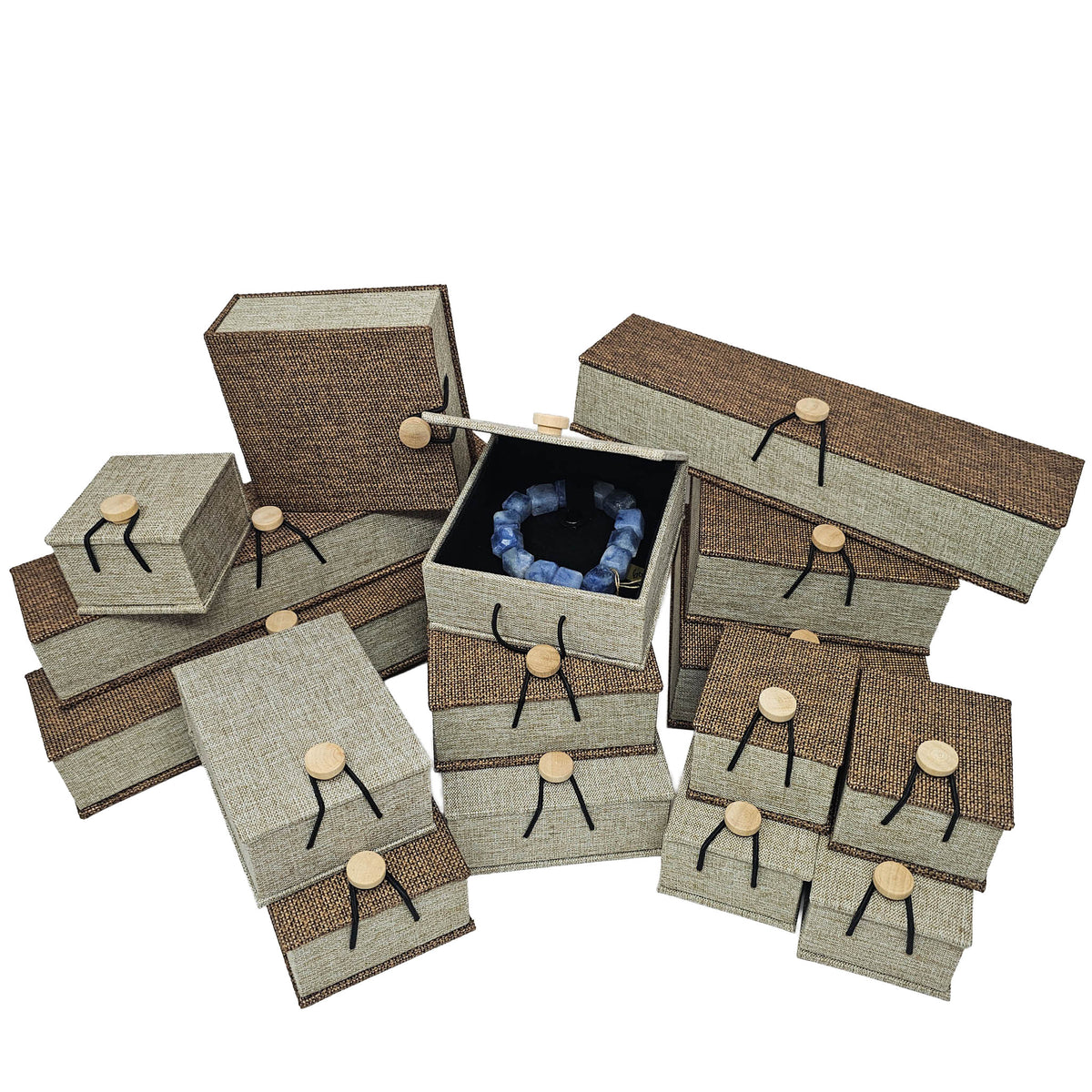 Jewelry Box - Wooden Buckle - Display - Linen - China
