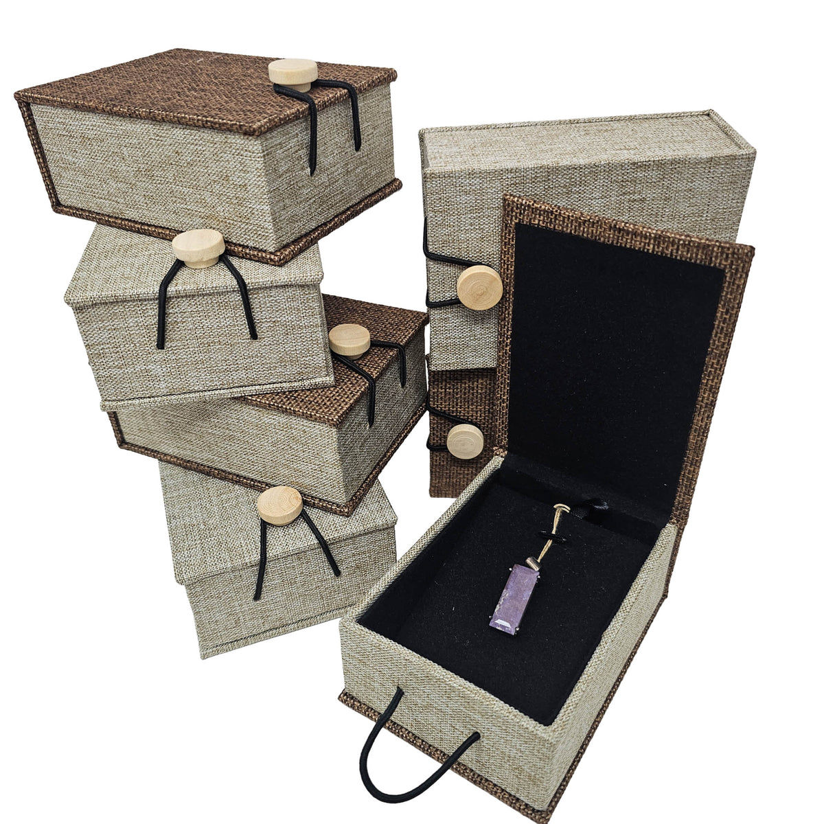 Jewelry Box - Wooden Buckle - Display - Linen - China