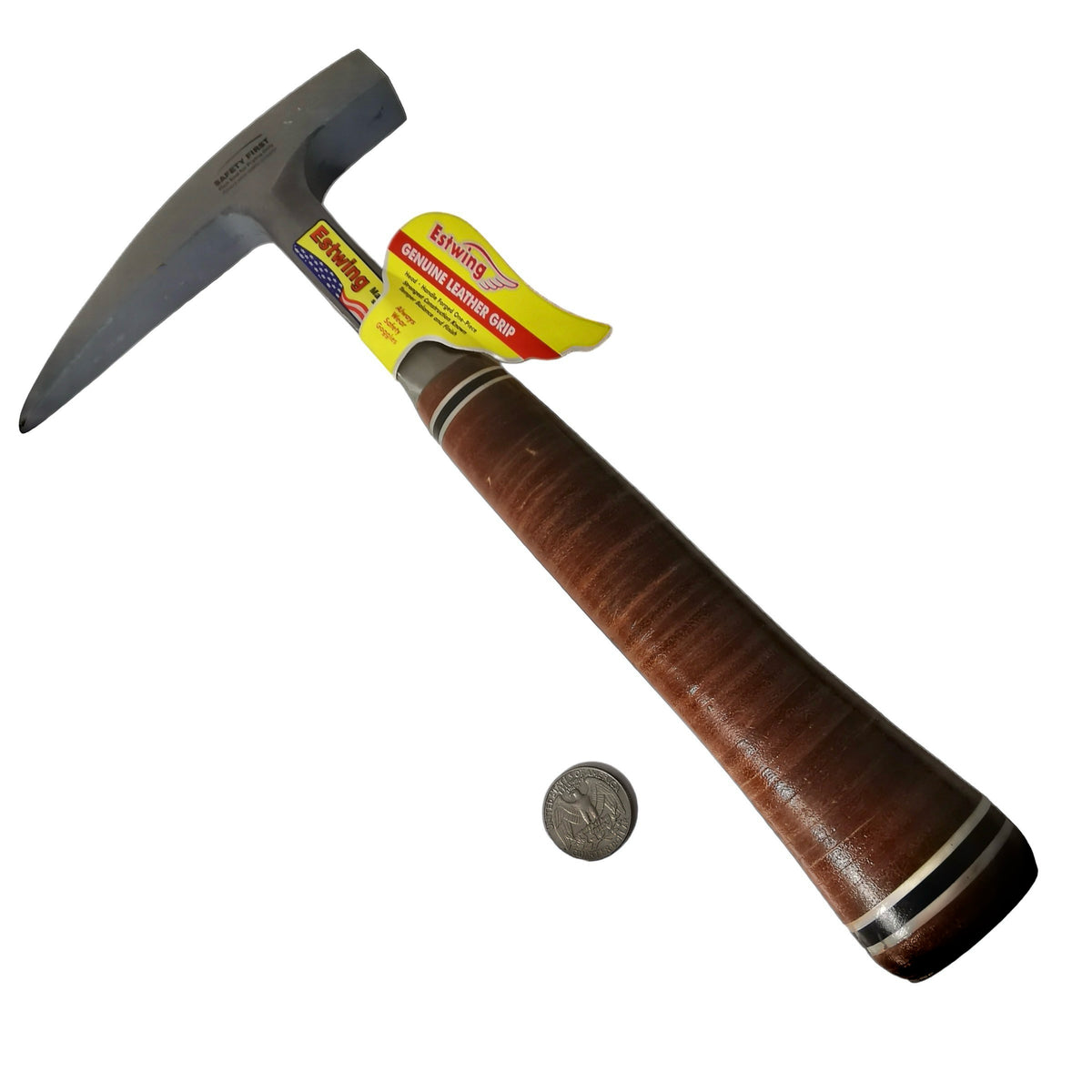 22oz leather handle estwing rockhounding hammer, made of drop forged solid American steel.