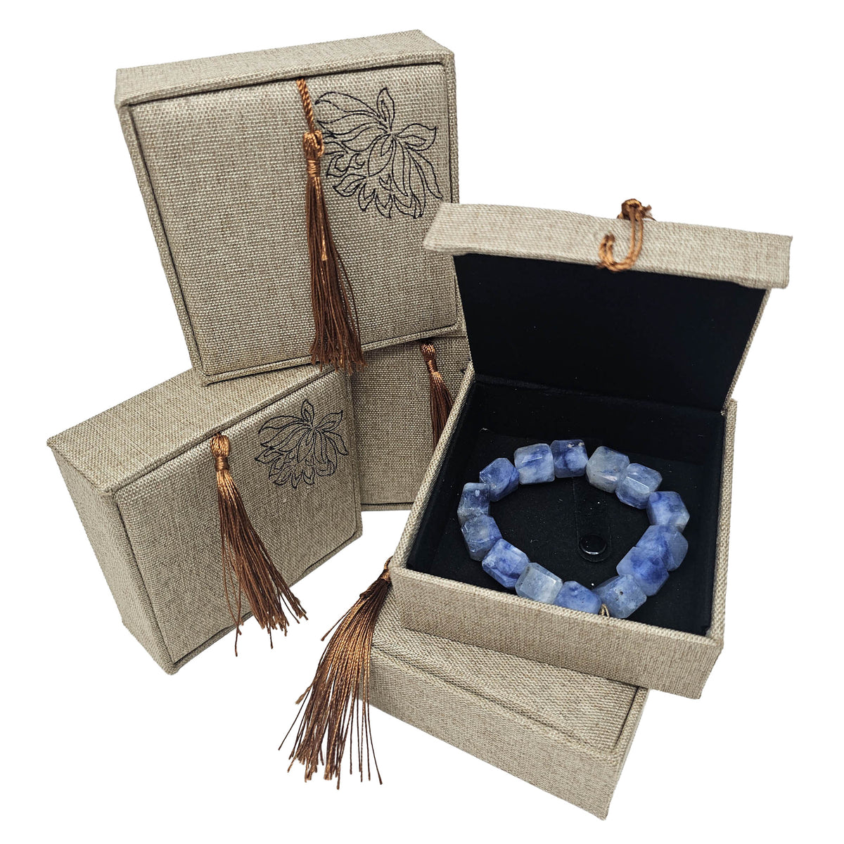 Linen Jewelry Box with Tassle - China