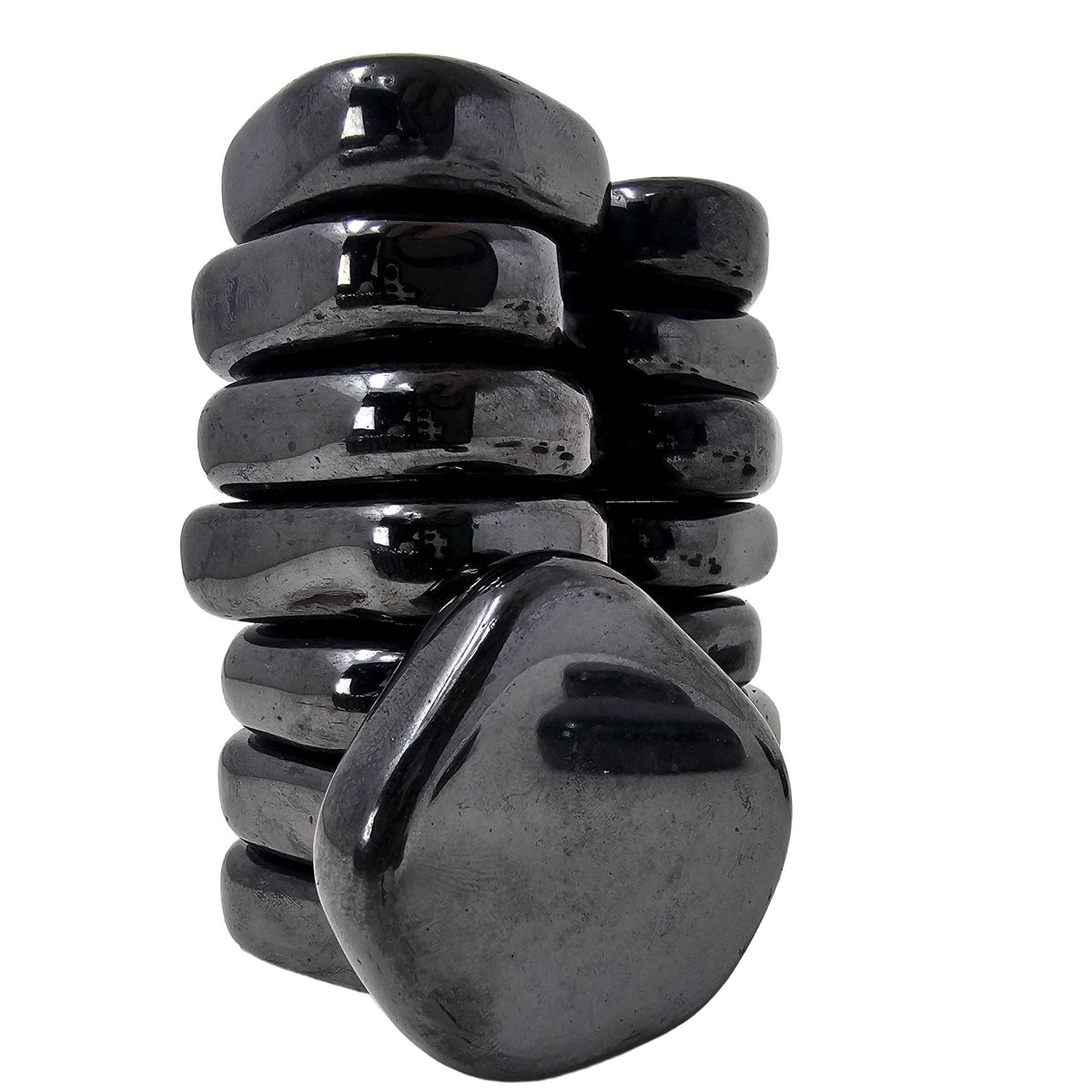Magnetic hematite flat tumble – stack with one stone in front