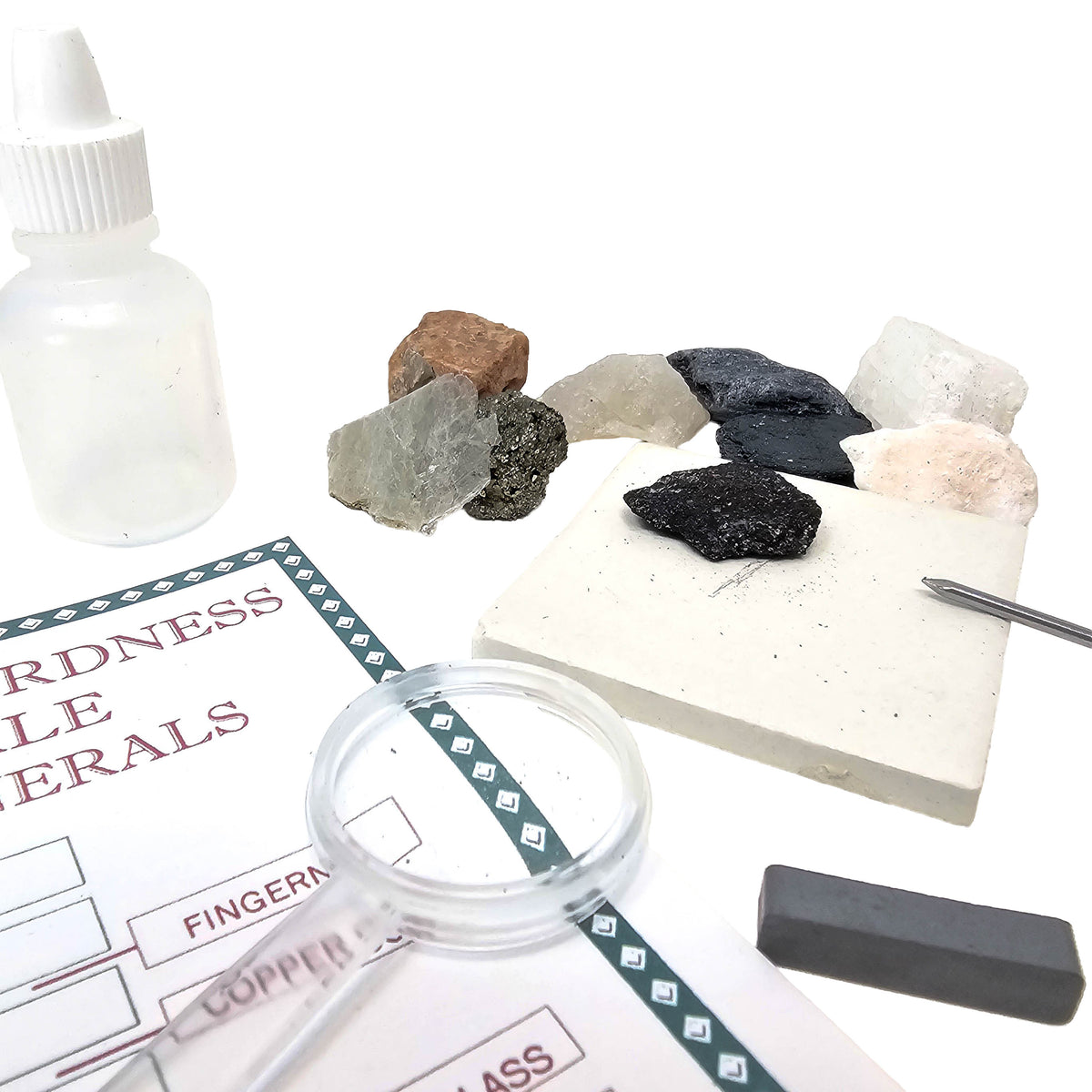 Mineral hardness test kit from the USA – kit with hardness chart and streak plate