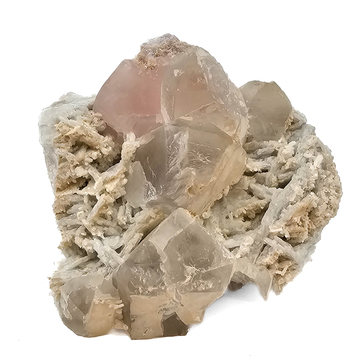 Morganite and Quartz on Albite specimen.