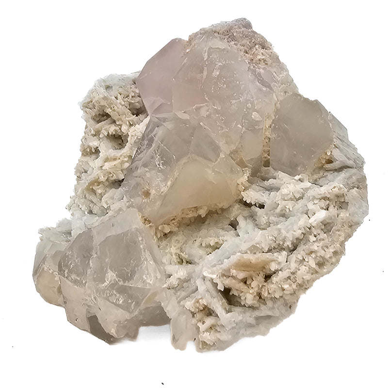 Morganite and Quartz on Albite- Specimen