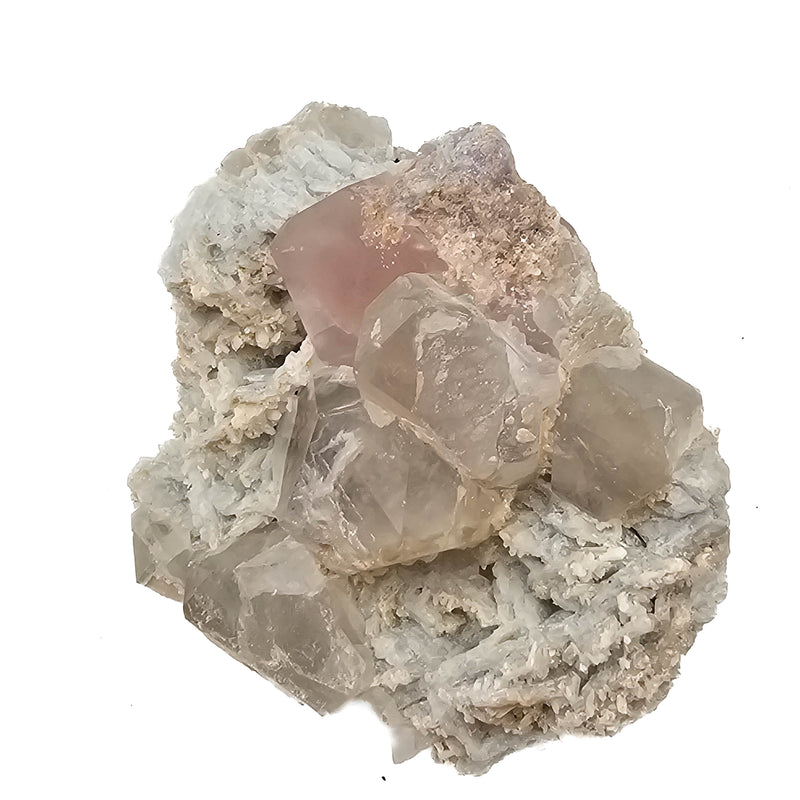 Morganite and Quartz on Albite- Specimen