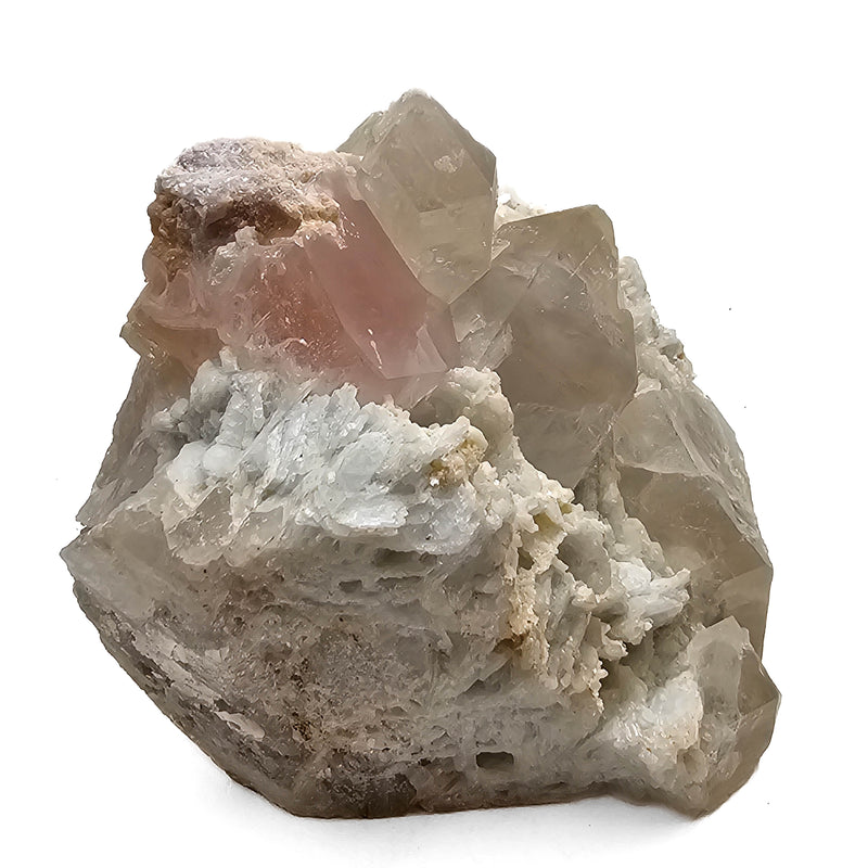 Morganite and Quartz on Albite- Specimen