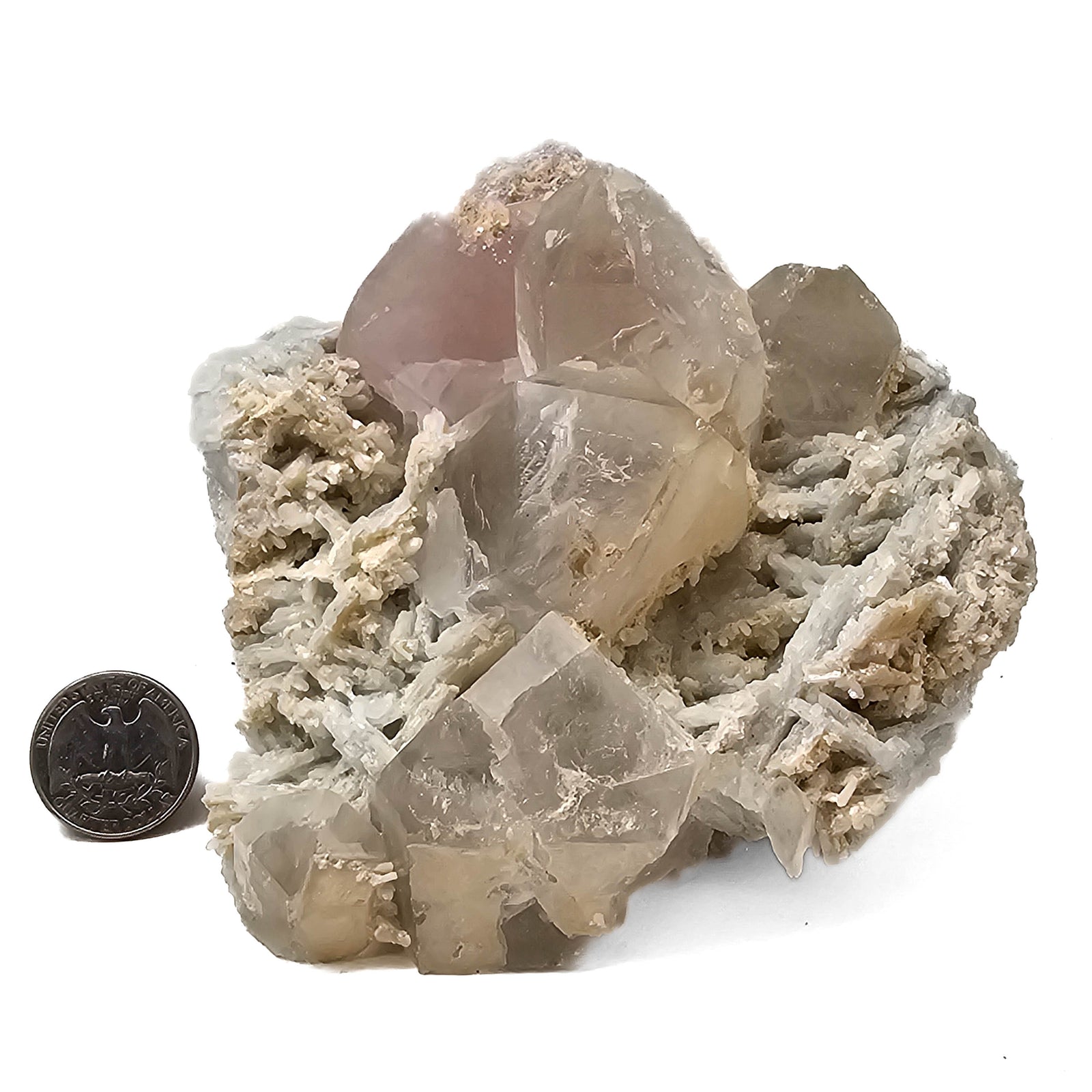Morganite and Quartz on Albite- Specimen