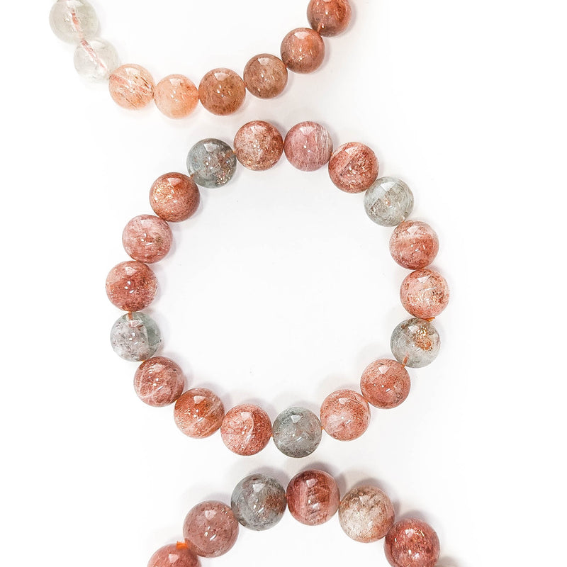 Multicoloured Specular Sunstone - Round Bead Bracelet