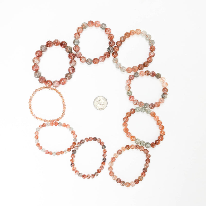 Multicoloured Specular Sunstone - Round Bead Bracelet