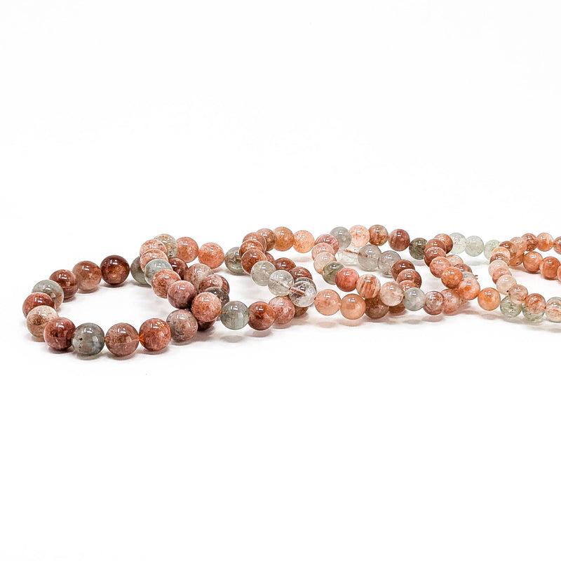 Multicoloured Specular Sunstone - Round Bead Bracelet