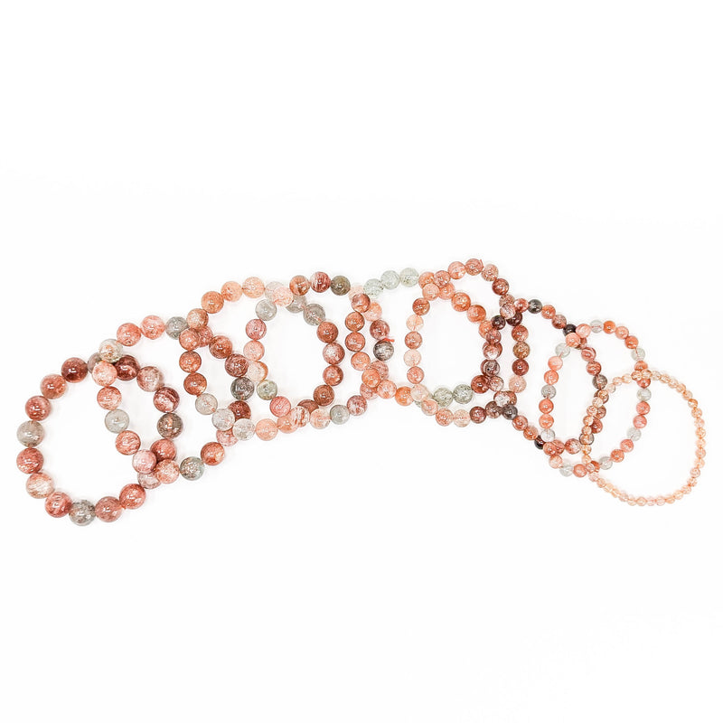 Multicoloured Specular Sunstone - Round Bead Bracelet