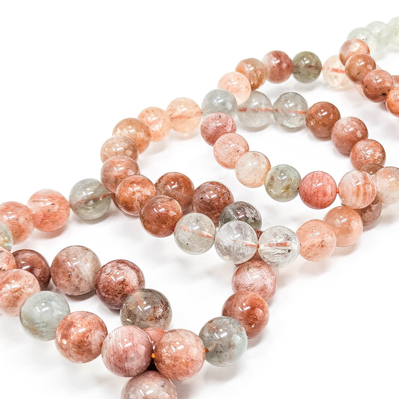 Multicoloured Specular Sunstone - Round Bead Bracelet