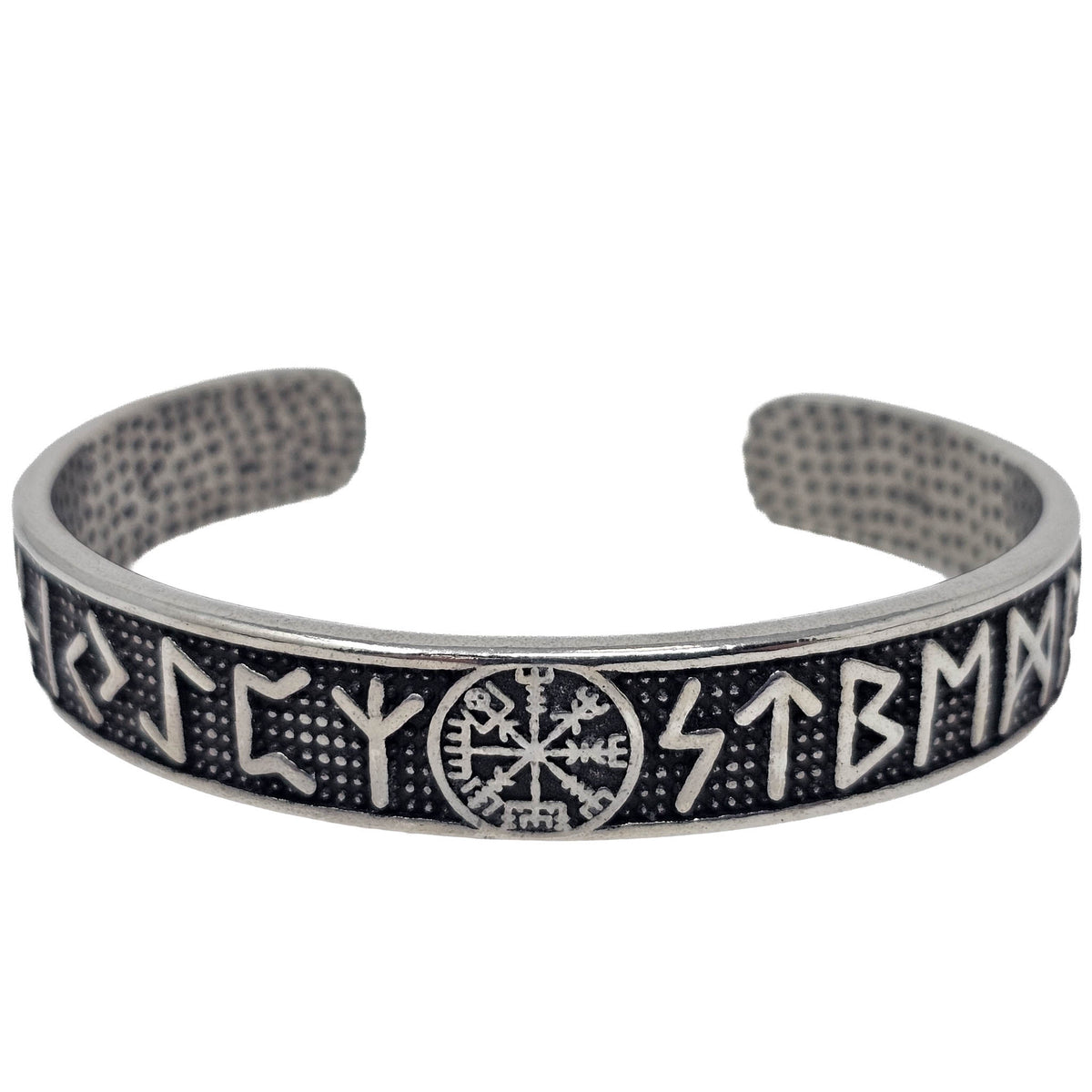 Norse Lettering stainless steel cuff bracelet.