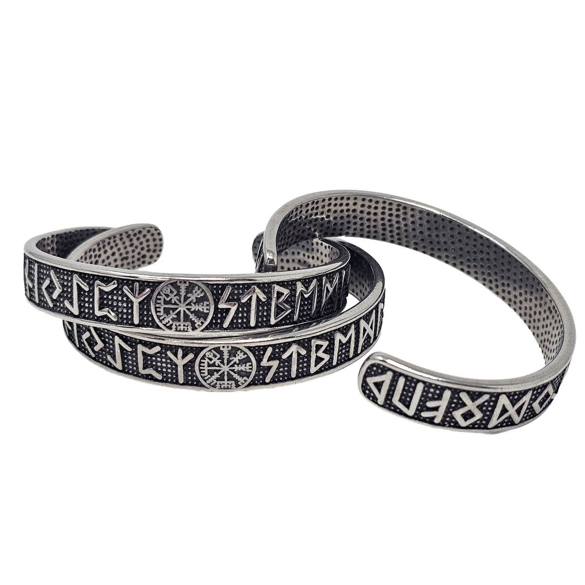 Norse Lettering stainless steel cuff bracelet.
