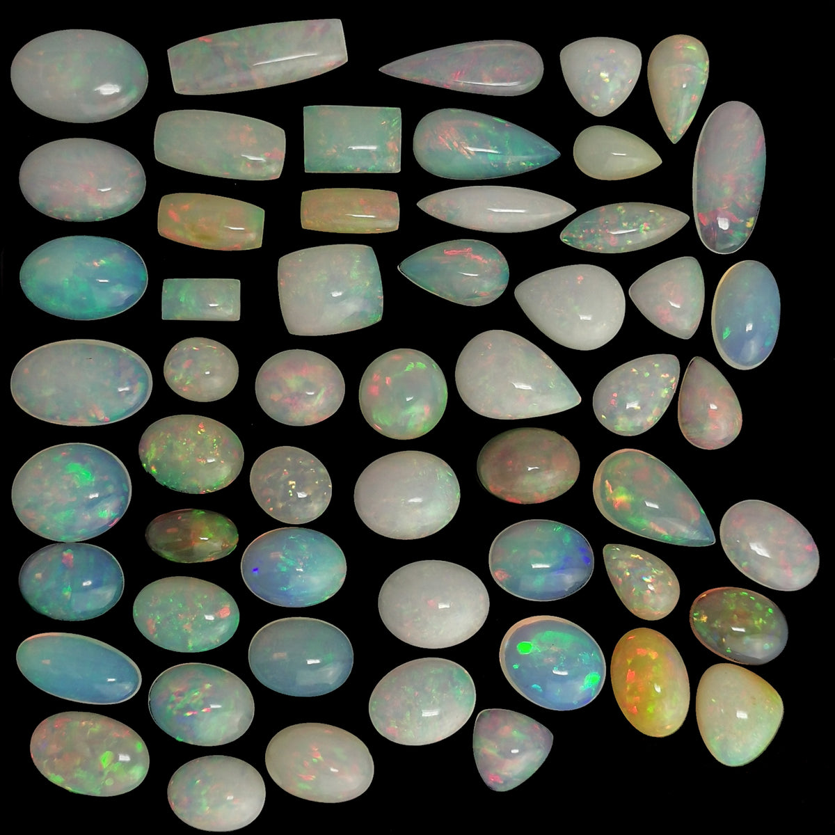 Ethiopian Opal cabochon, hydrated silica, from Tsehay Mewcha, Amhara Region, Ethiopia.