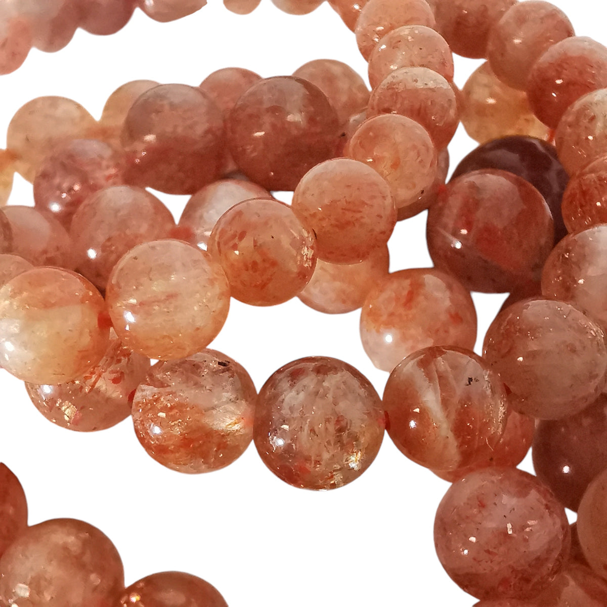 Orange Specular Sunstone round bead bracelet.