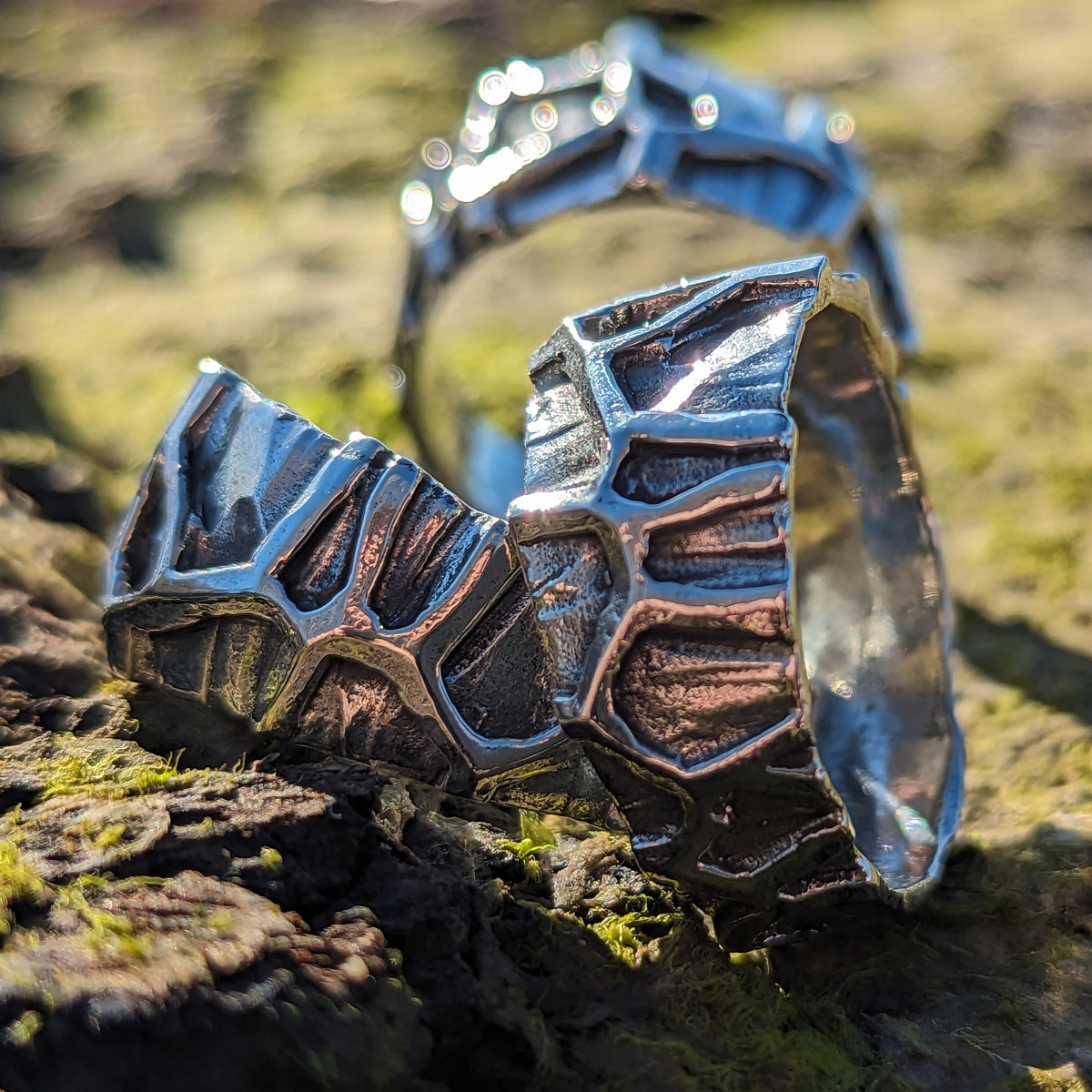 Hachiman organic ring in sterling silver.