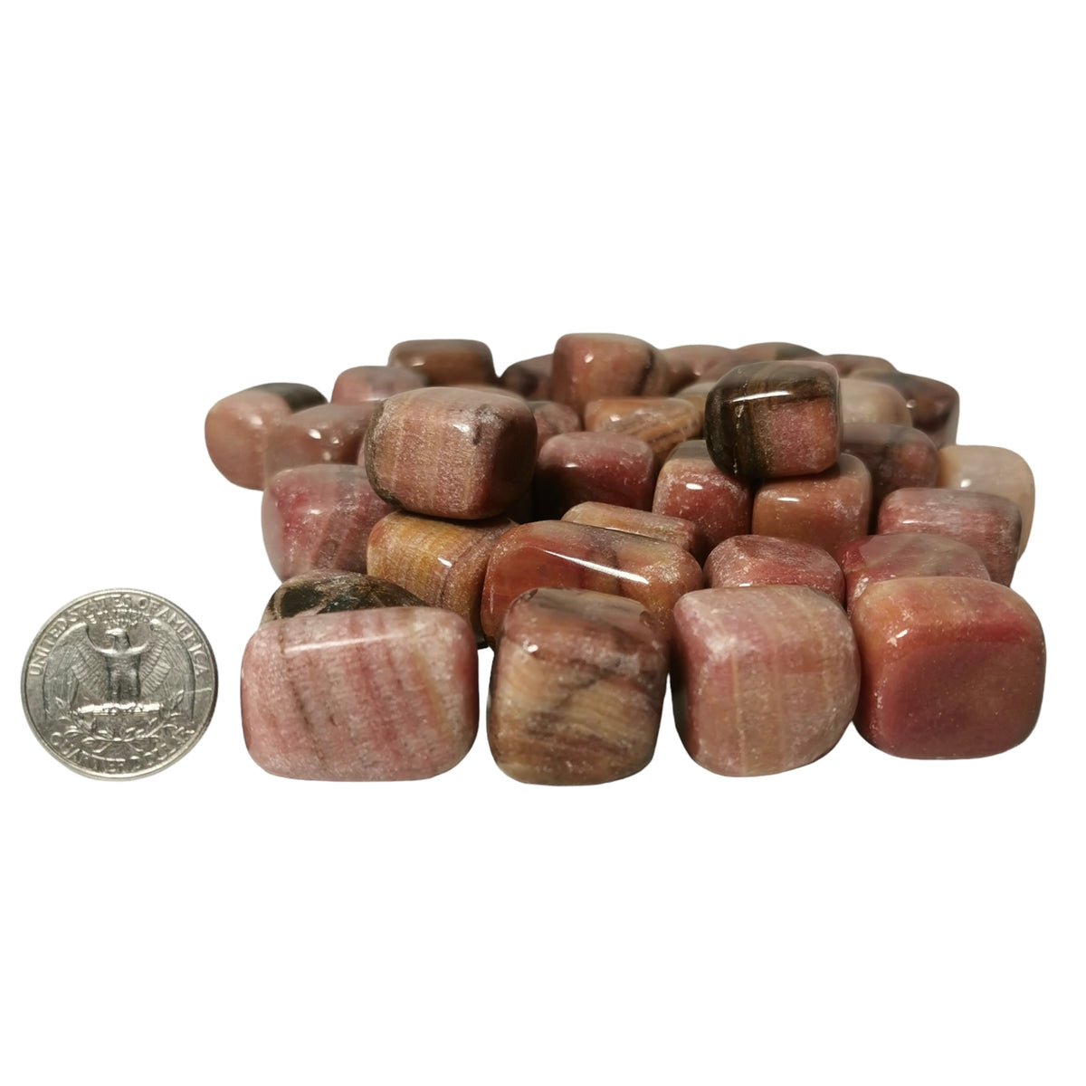 Peach Calcite tumble, calcium carbonate.