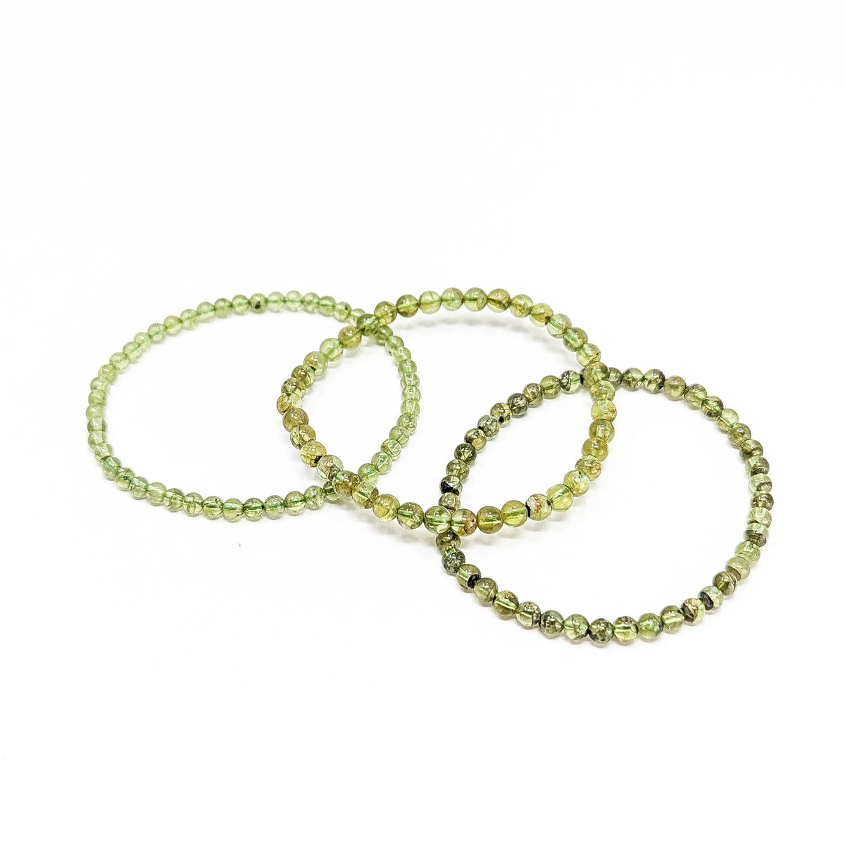 Peridot bead bracelet – three bracelets overlapping