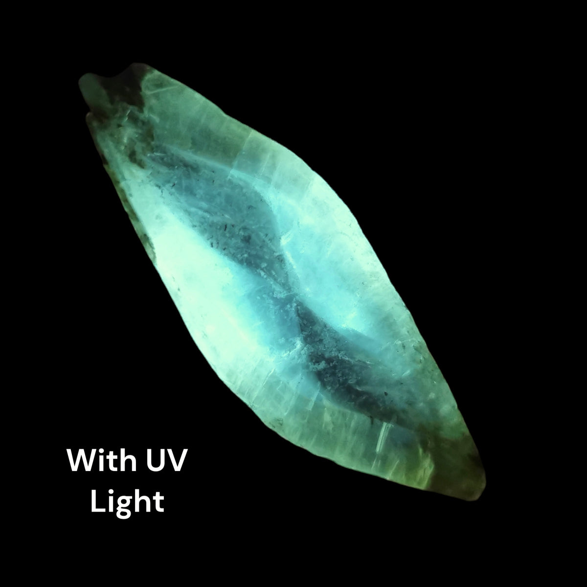 Phosphorescent Hourglass Selenite specimen, a variety of gypsum, from Fish Creek, Fort St. John, British Columbia, Canada.