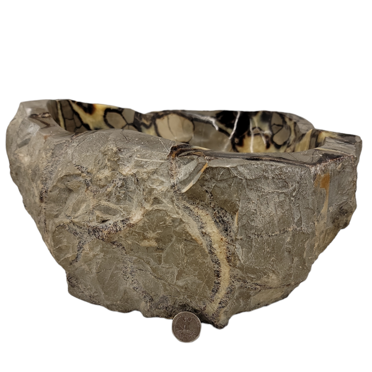 Septarian carved and polished bowl statement specimen from Mahajanga Province, Madagascar.