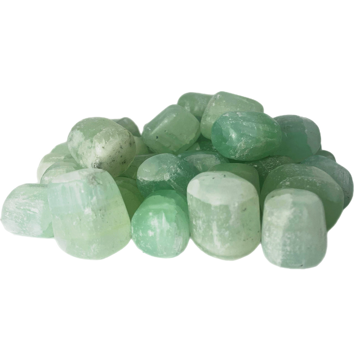 Pistachio Calcite tumble, calcium carbonate.