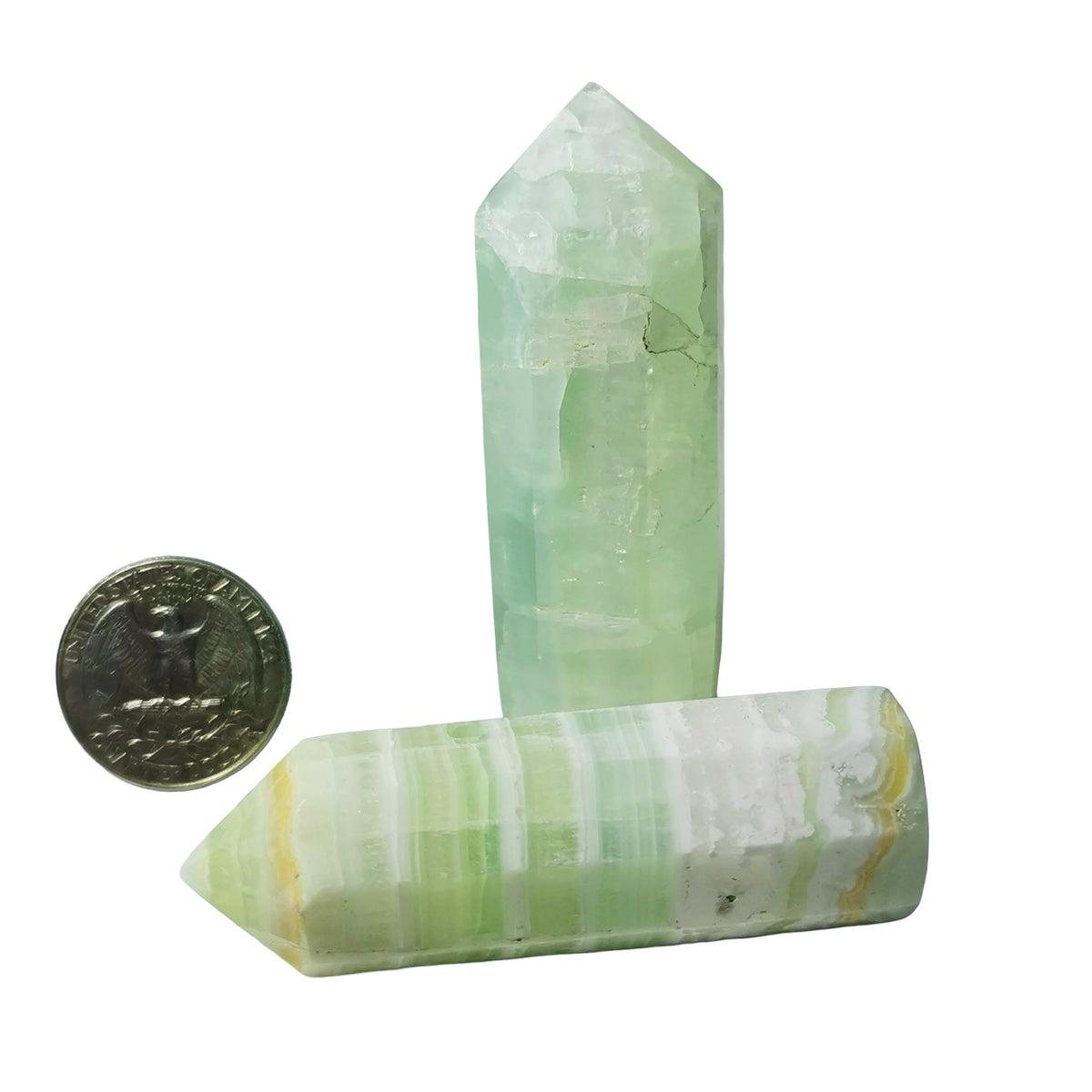Pistachio Calcite mini tower, calcium carbonate.