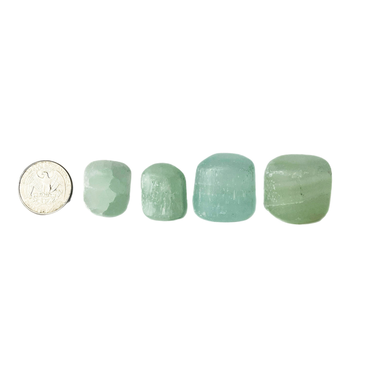 Pistachio Calcite tumble, calcium carbonate.