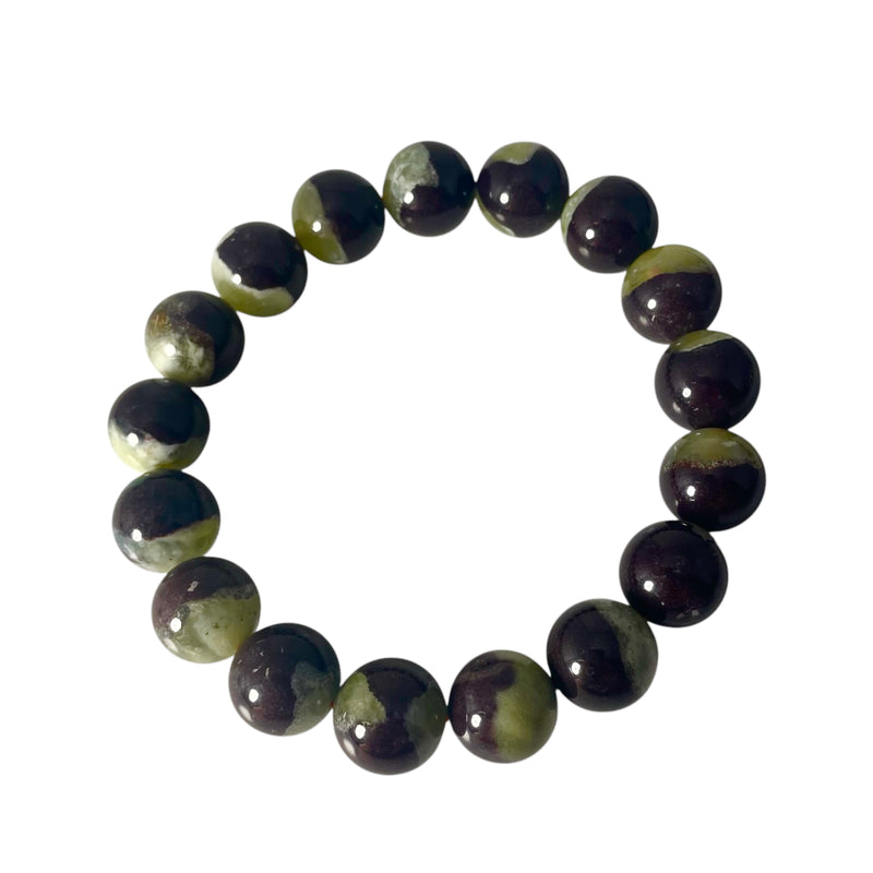 Prehnite with Matrix - Round Bead Bracelet