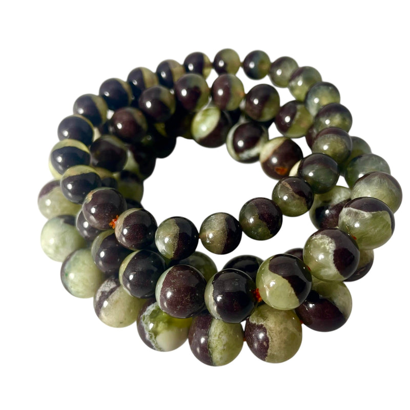 Prehnite with Matrix - Round Bead Bracelet