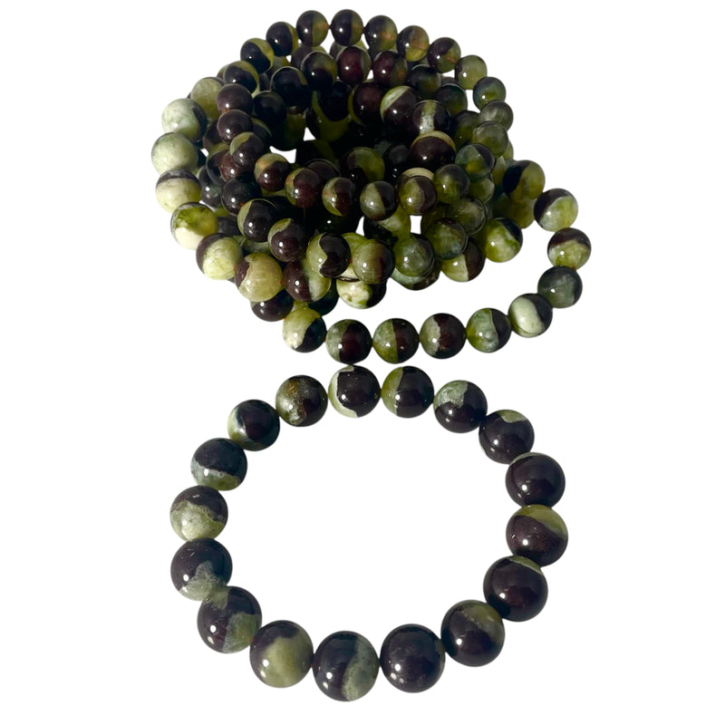 Prehnite with Matrix - Round Bead Bracelet