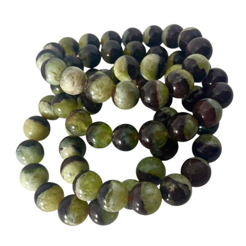 Prehnite with Matrix - Round Bead Bracelet