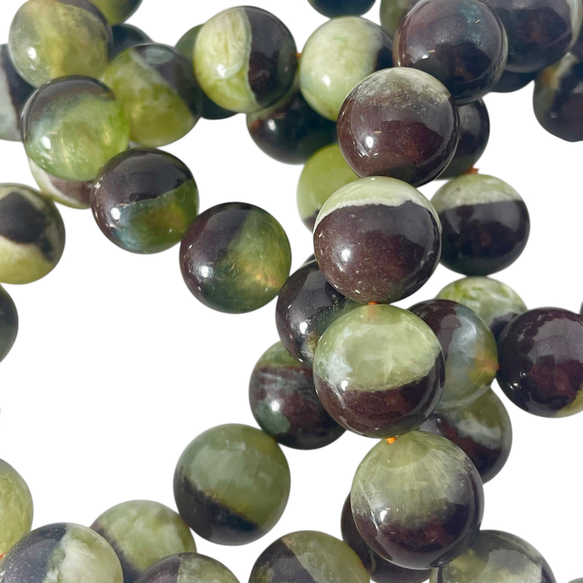 Prehnite with Matrix round bead bracelet.