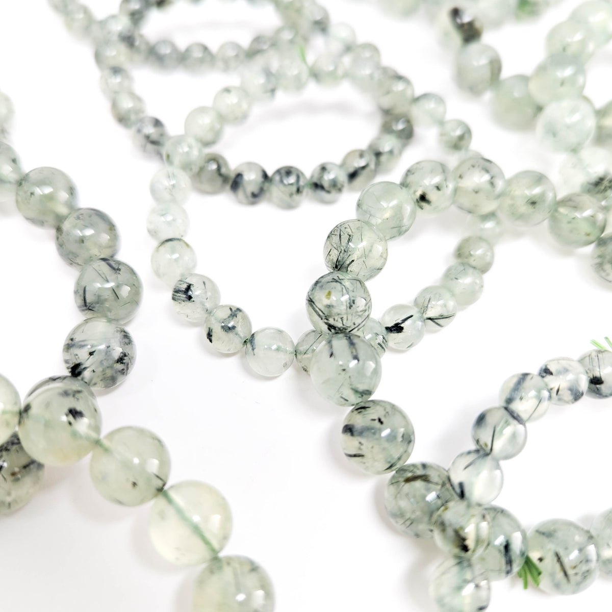 Prehnite with tourmaline bracelet: bracelet on wrist