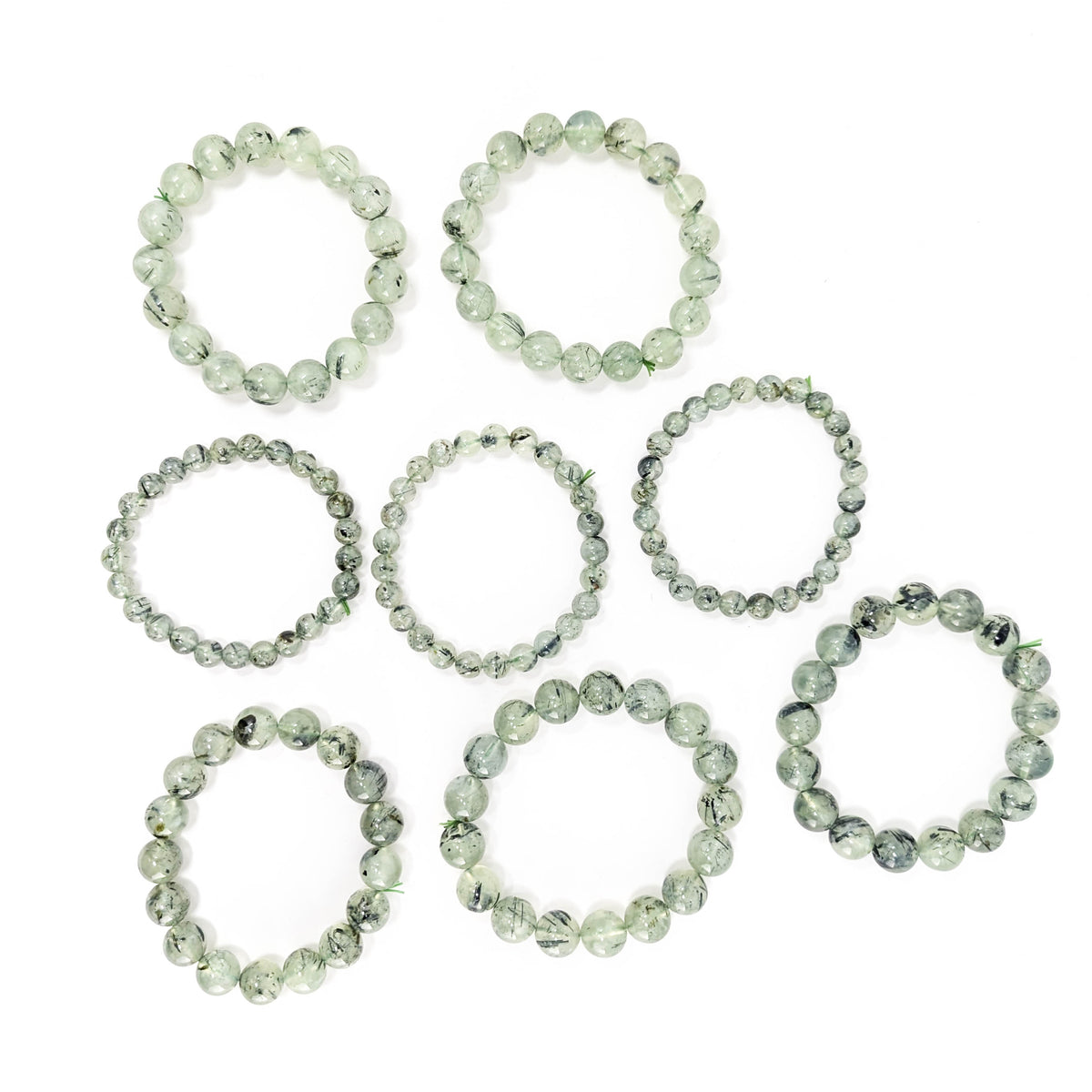 Prehnite with tourmaline bracelet: bracelets in a row