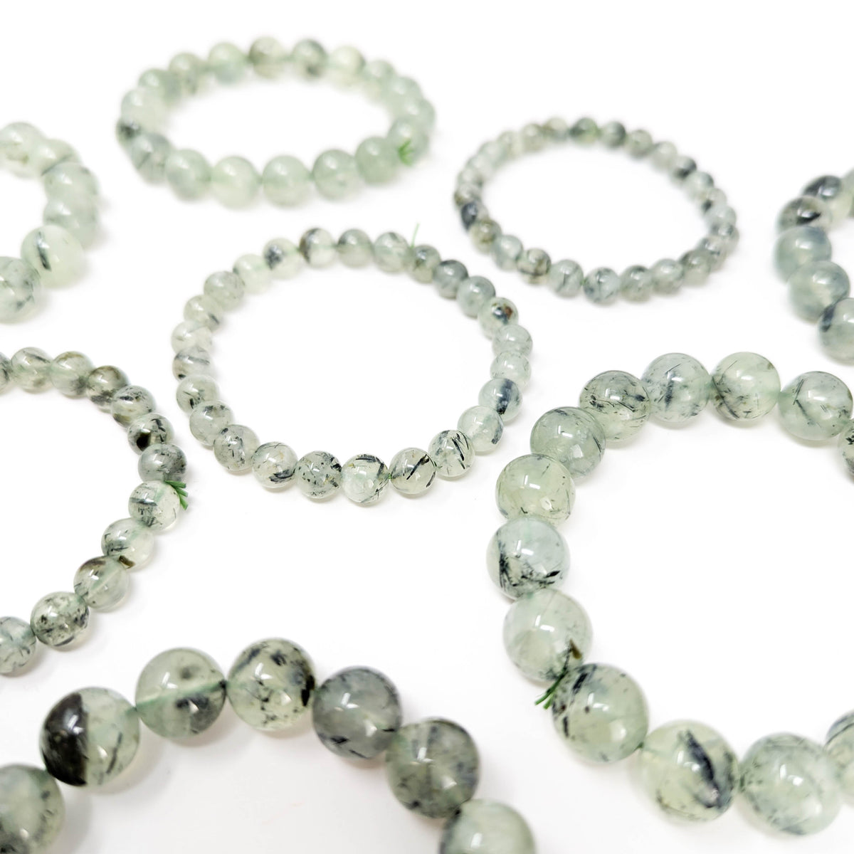 Prehnite with tourmaline bracelet: bead sizes