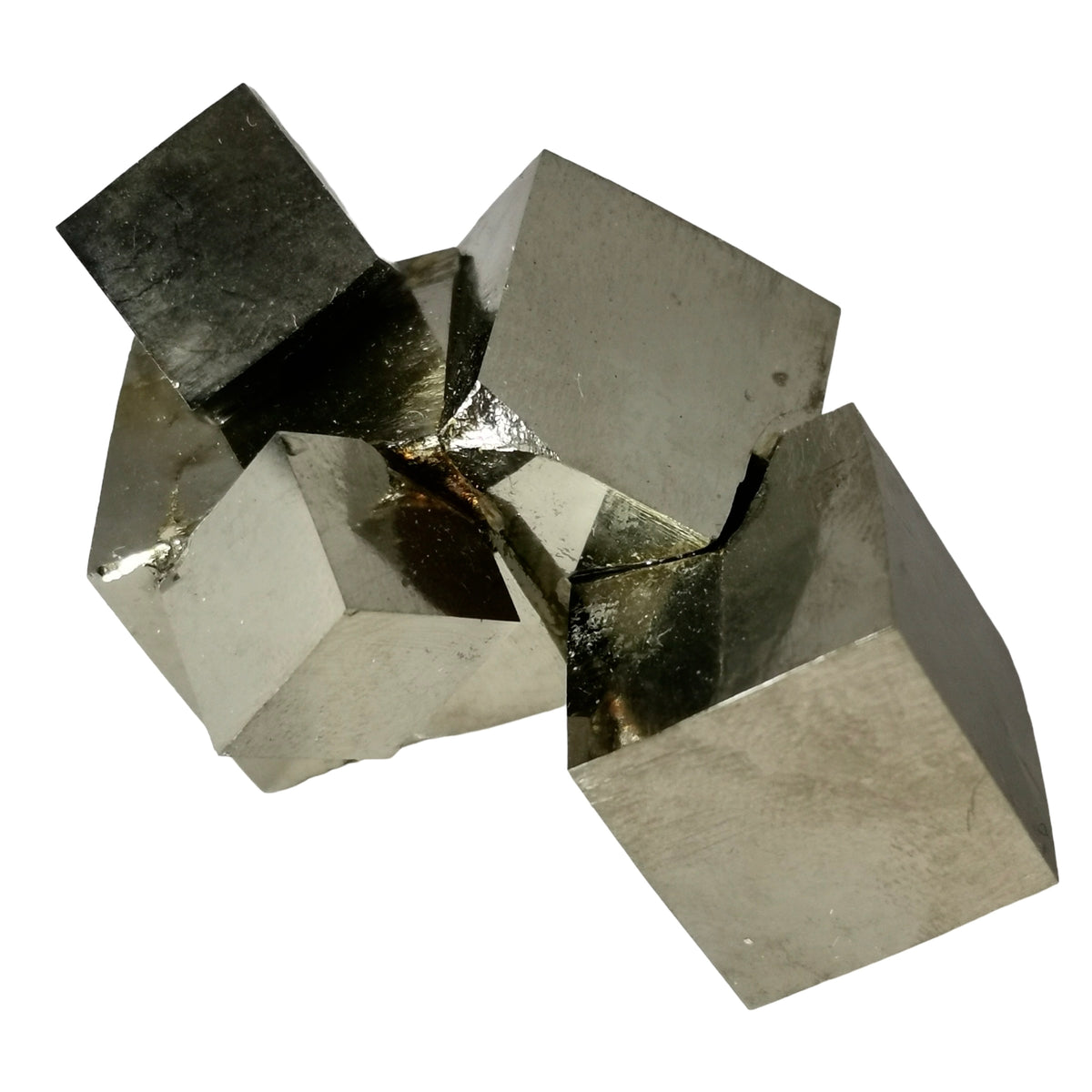 Cubic Pyrite cluster/chain specimen, an iron sulfide, from Navajún mine, La Rioja, Spain.