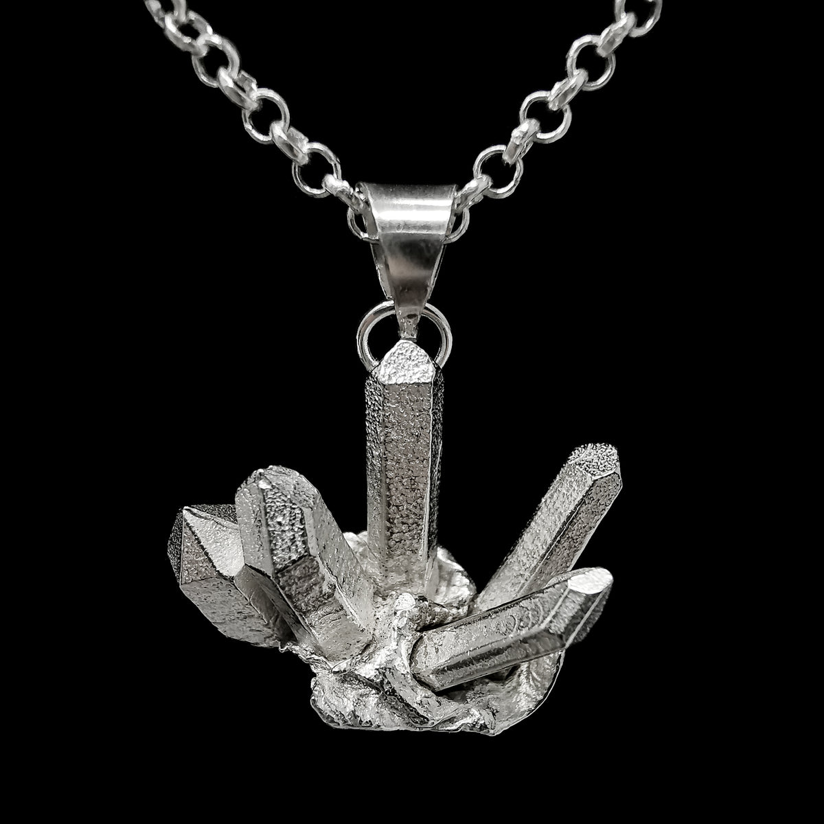 Quartz Cluster pendant in sterling silver.
