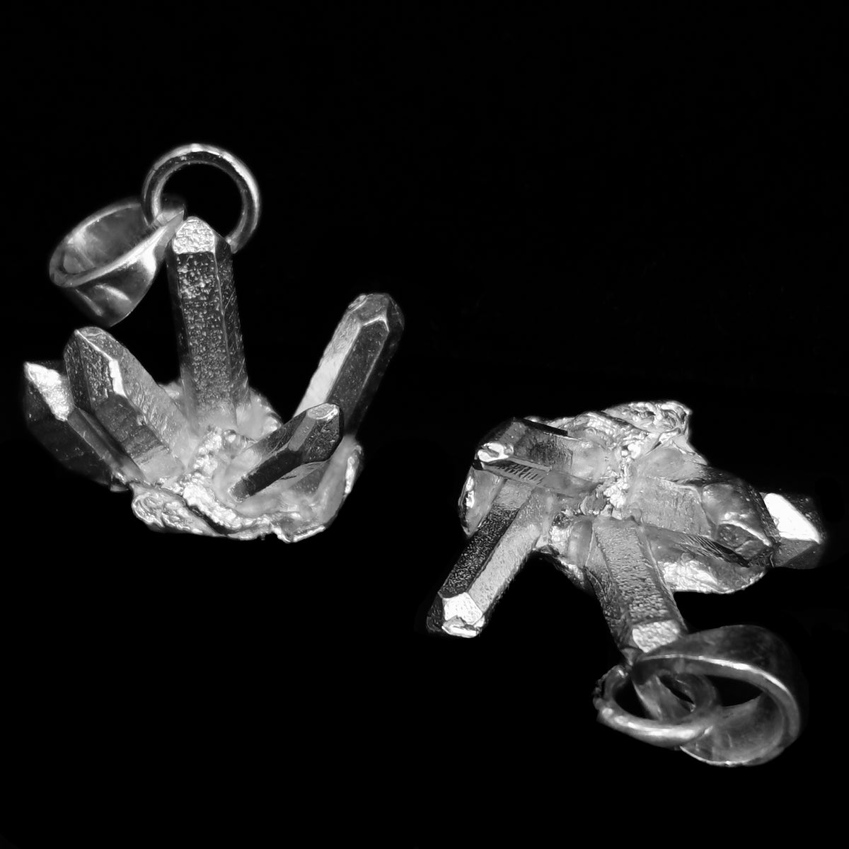 Quartz Cluster pendant in sterling silver.