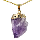 Raw Amethyst - Cap Pendant - Brazil - Crown Chakra - Gold Plated Base