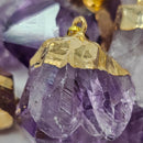 Raw Amethyst - Cap Pendant - Brazil - Crown Chakra - Gold Plated Base