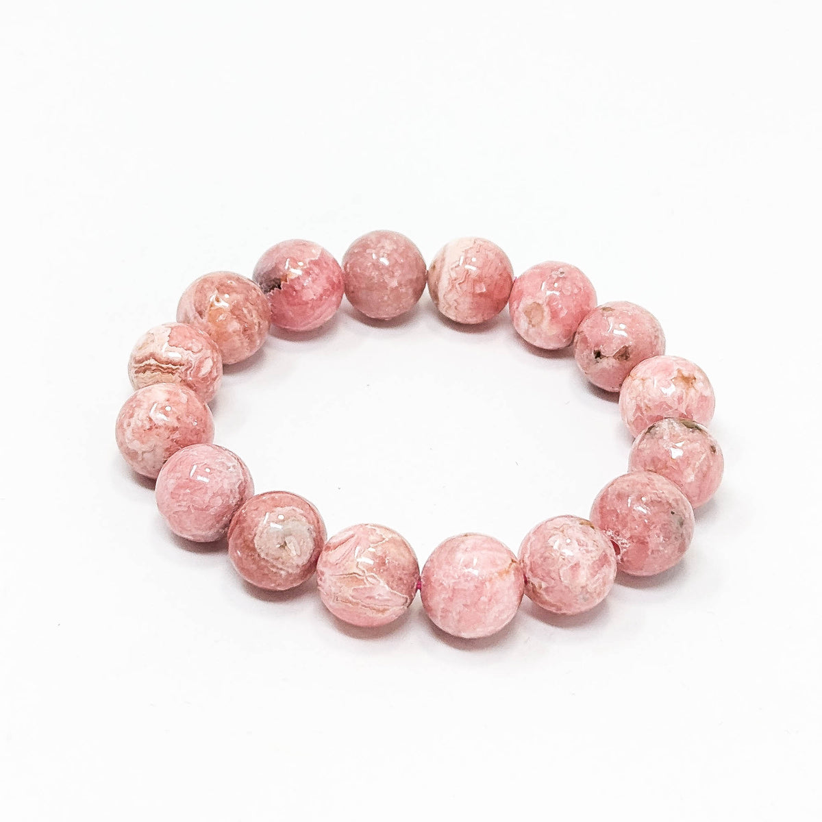 Rhodochrosite round bead bracelet – single large-bead bracelet