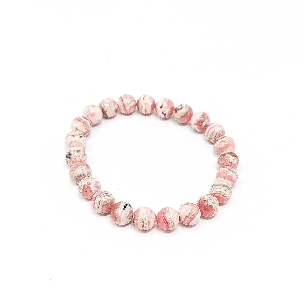 Rhodochrosite round bead bracelet – bracelet laid flat