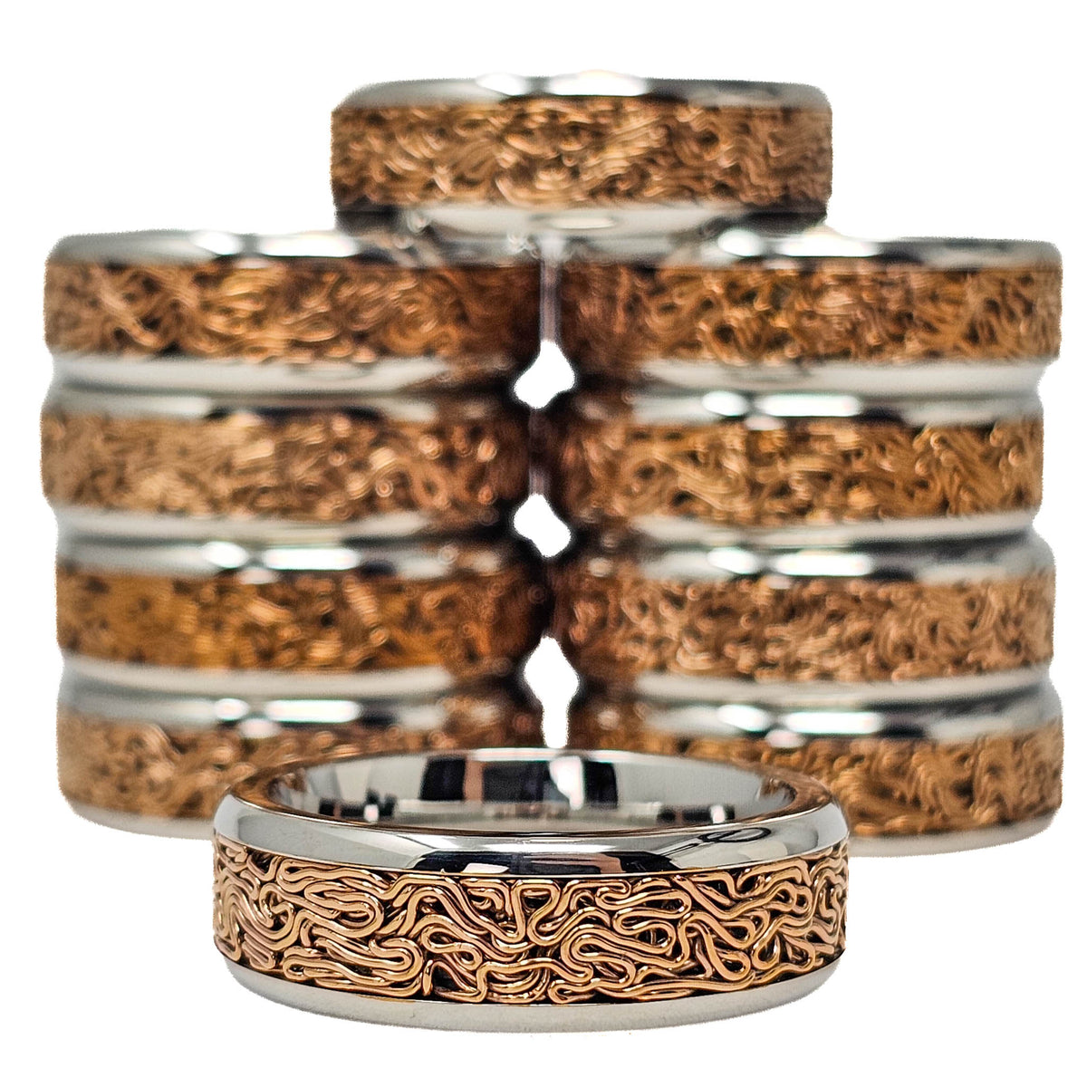 Rose Gold Swirls stainless steel band.