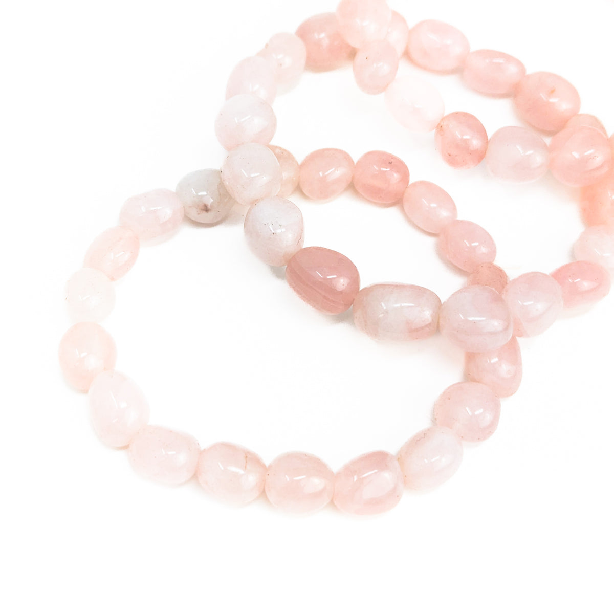 Rose quartz tumbled bead bracelet – two bracelets, close view